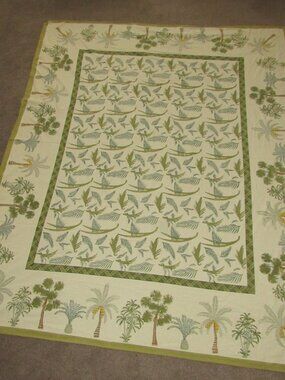 Vintage Williams Sonoma Tablecloth 70 x 90" Palm Tree Tropical Print Cotton